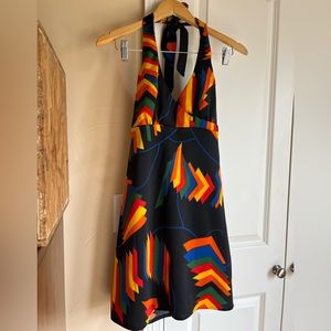 70’s Black Rainbow Halter Mini Dress
